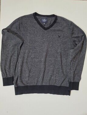 American Eagle Sweater Mens Large Grey Black Logo Classic Fit Fall Streetwear